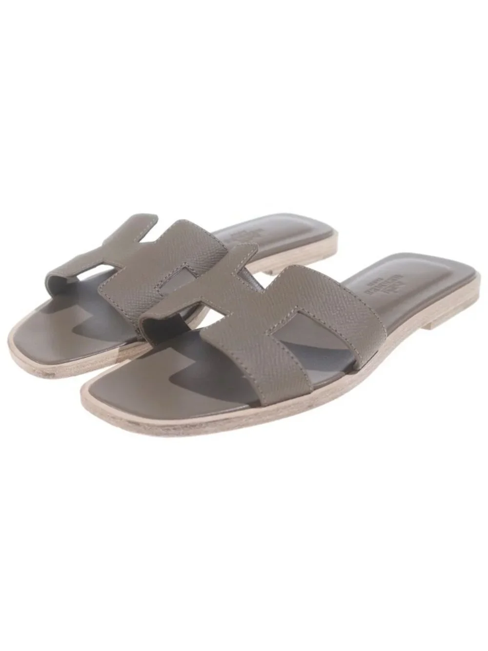 Hermes Oran Sandals Gray Jew Leather Etoupe